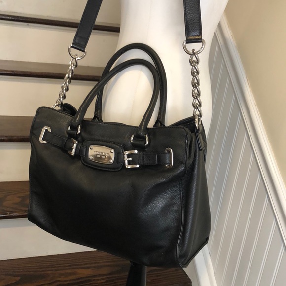 MICHAEL KORS Tumbled Black Leather Shoulder Bag Crossbody with Silver Hardware - Picture 6 of 16